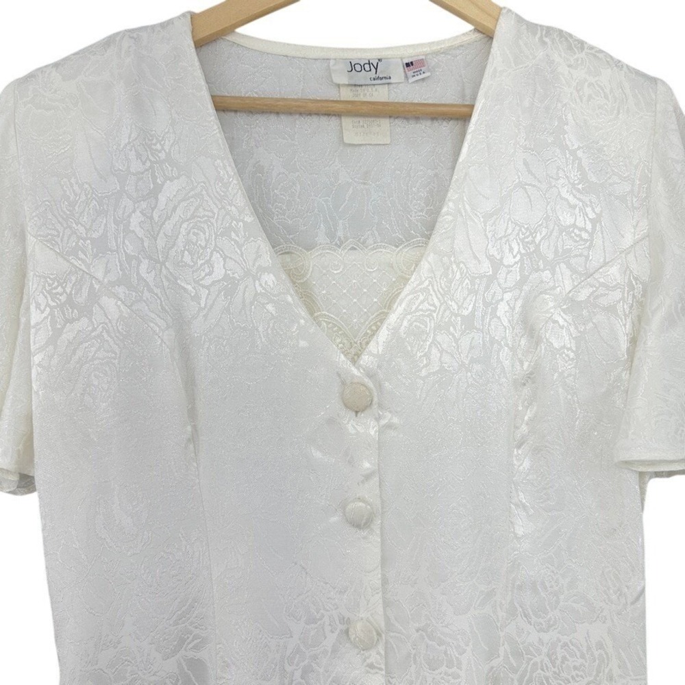 VTG Jody California 90s Ivory Floral Jacquard Lace Up Midi Dress USA 32x50"